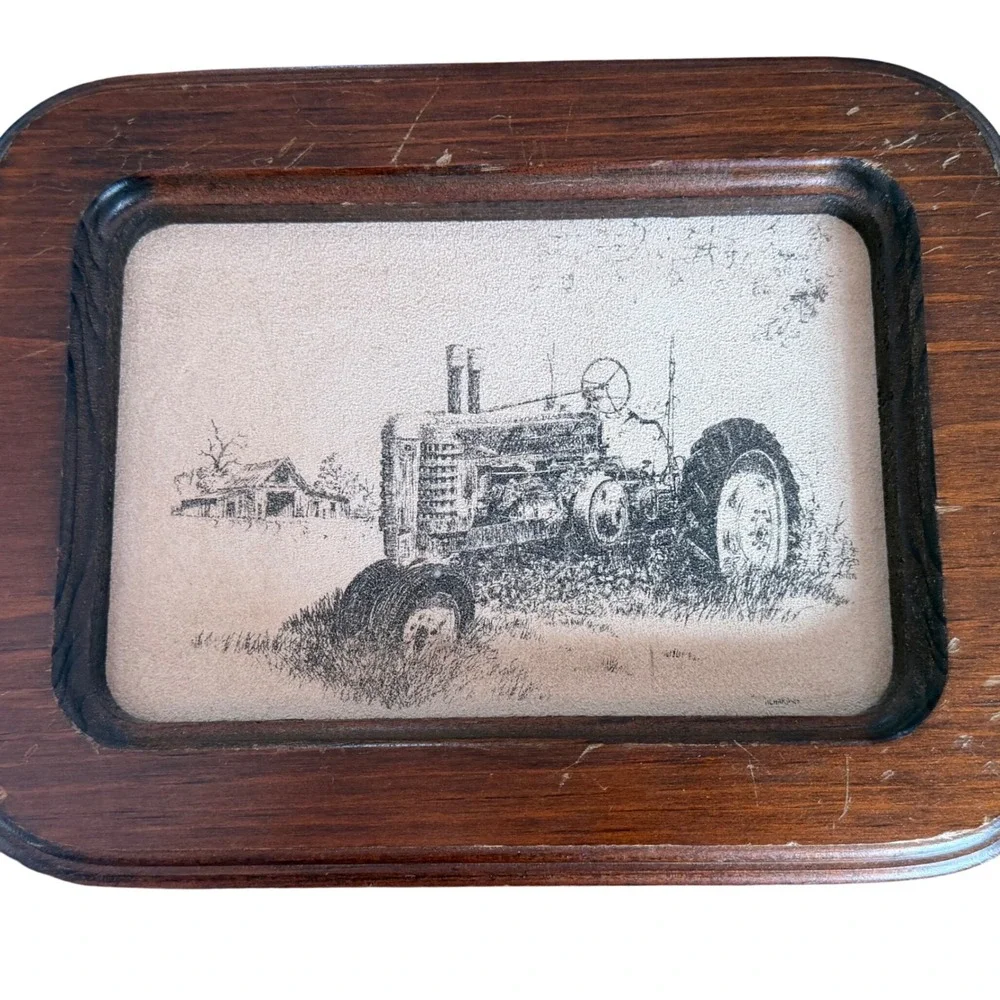 Vintage Leather Art Print Farmer Tractor Rural Americana Wood Framed‎ Wall Art
